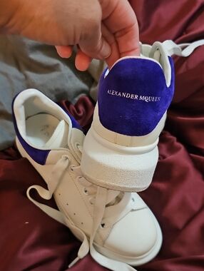 Alexander McQueen White Leather Sneakers with Purple Suede Heel Tab
